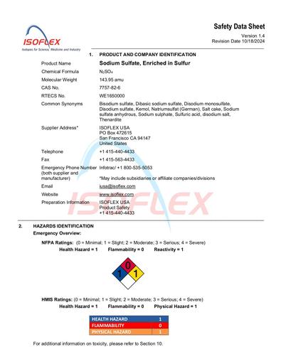 Sodium Sulfate (Enriched in Sulfur)   ALT (Rev 4)
